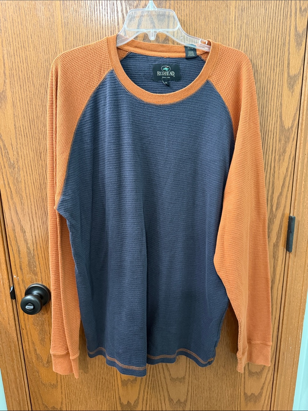 Men’s RedHead Long Sleeve Raglan Shirt - Orange Sleeves Navy Body